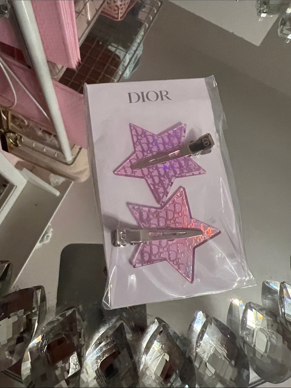 Dior Pink Iridescent Star Hair Clips